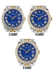 Rolex Datejust 41 Watch | 41 MM | 18K Yellow Gold & Stainless Steel | Custom Blue Texture Roman Dial | Jubilee Band