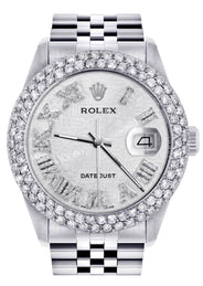 Mens Rolex Datejust Watch 16200 | 36Mm | White Texture Roman Numeral Dial | Two Row 4.25 Carat Bezel | Jubilee Band