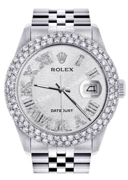 Womens Rolex Datejust Watch 16200 | 36Mm | White Texture Roman Numeral Dial | Two Row 4.25 Carat Bezel | Jubilee Band