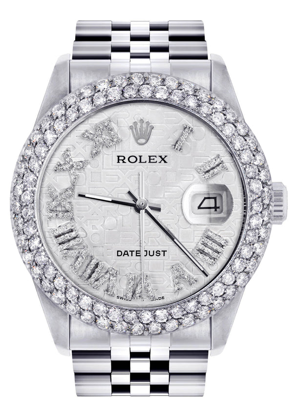Womens Rolex Datejust Watch 16200 | 36Mm | White Texture Roman Numeral Dial | Two Row 4.25 Carat Bezel | Jubilee Band