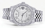 Womens Rolex Datejust Watch 16200 | 36Mm | White Texture Roman Numeral Dial | Two Row 4.25 Carat Bezel | Jubilee Band
