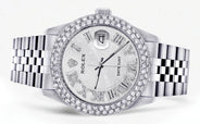 Mens Rolex Datejust Watch 16200 | 36Mm | White Texture Roman Numeral Dial | Two Row 4.25 Carat Bezel | Jubilee Band