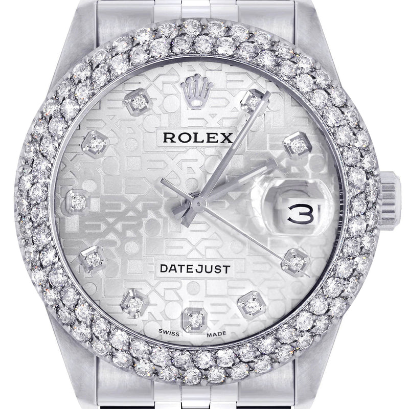 Mens Rolex Datejust Watch 16200 | 36Mm | White Texture Dial | Two Row 4.25 Carat Bezel | Jubilee Band
