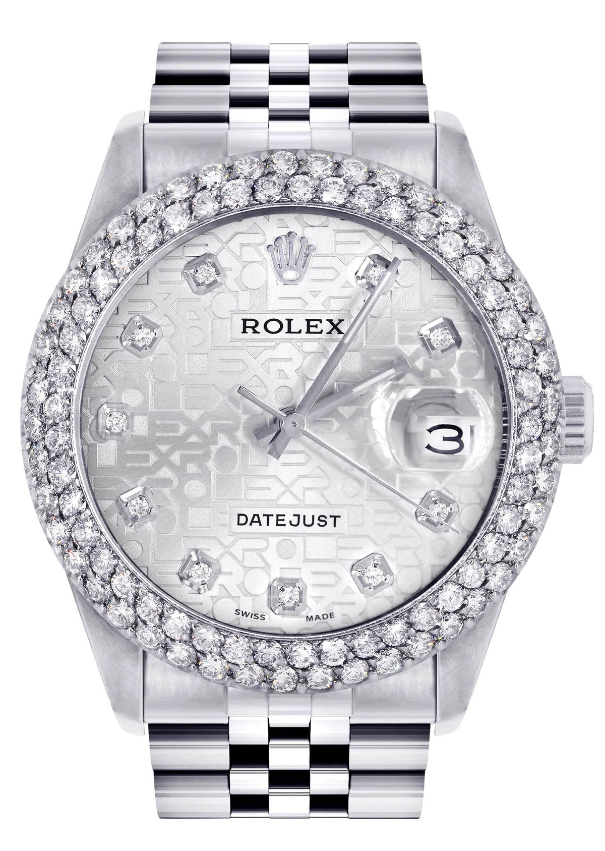 Mens Rolex Datejust Watch 16200 | 36Mm | White Texture Dial | Two Row 4.25 Carat Bezel | Jubilee Band