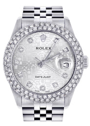 Mens Rolex Datejust Watch 16200 | 36Mm | White Texture Dial | Two Row 4.25 Carat Bezel | Jubilee Band