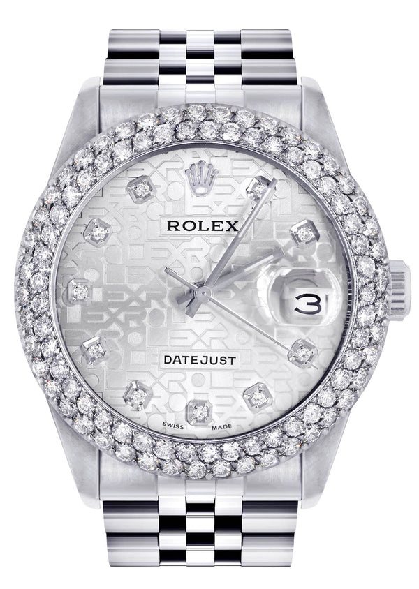 Mens Rolex Datejust Watch 16200 | 36Mm | White Texture Dial | Two Row 4.25 Carat Bezel | Jubilee Band