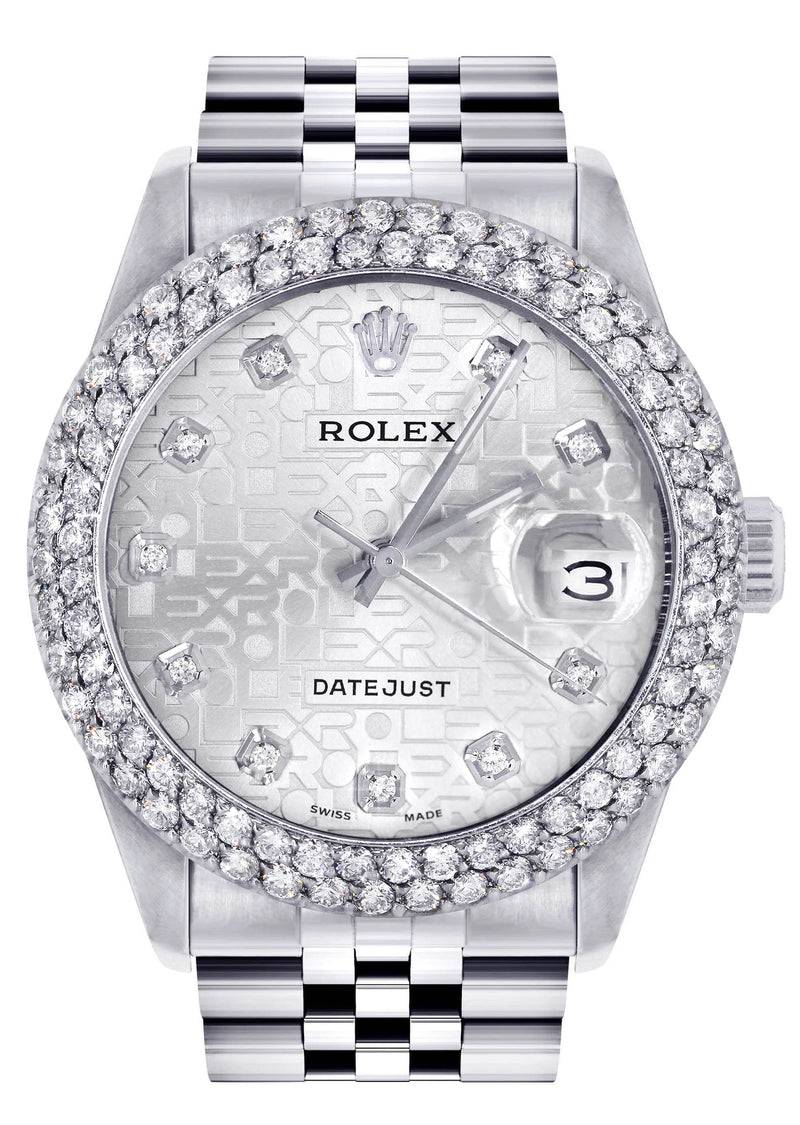Mens Rolex Datejust Watch 16200 | 36Mm | White Texture Dial | Two Row 4.25 Carat Bezel | Jubilee Band