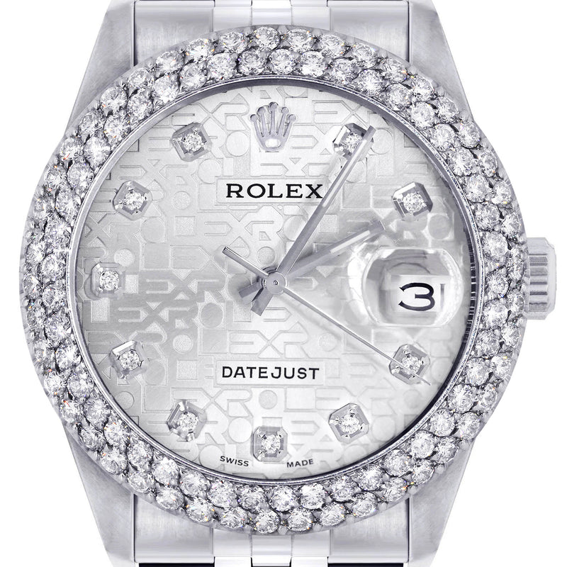 Womens Rolex Datejust Watch 16200 | 36Mm | White Texture Dial | Two Row 4.25 Carat Bezel | Jubilee Band