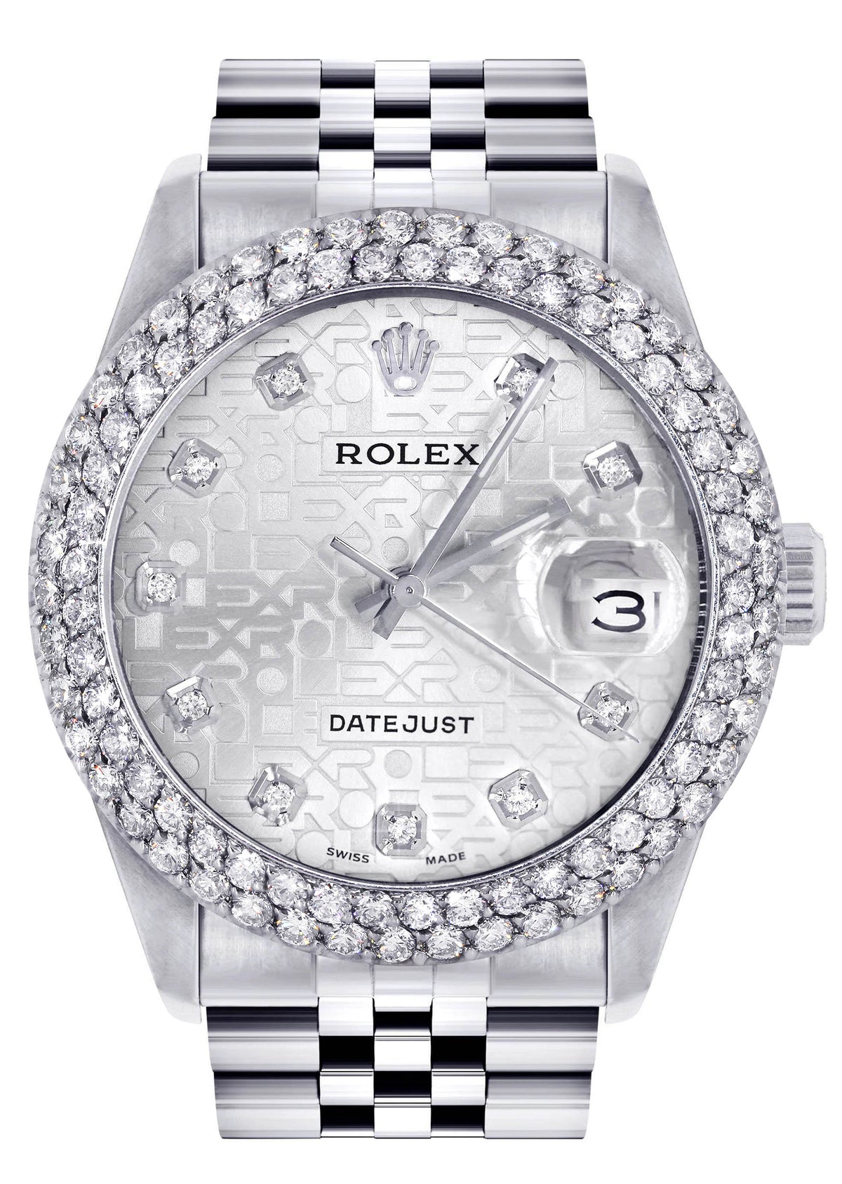 Womens Rolex Datejust Watch 16200 | 36Mm | White Texture Dial | Two Row 4.25 Carat Bezel | Jubilee Band