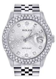 Womens Rolex Datejust Watch 16200 | 36Mm | White Texture Dial | Two Row 4.25 Carat Bezel | Jubilee Band