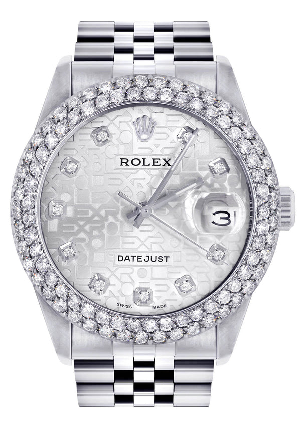 Womens Rolex Datejust Watch 16200 | 36Mm | White Texture Dial | Two Row 4.25 Carat Bezel | Jubilee Band