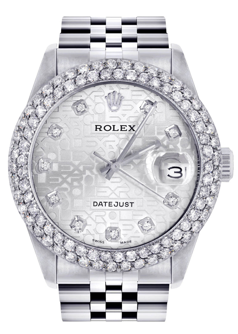 Womens Rolex Datejust Watch 16200 | 36Mm | White Texture Dial | Two Row 4.25 Carat Bezel | Jubilee Band
