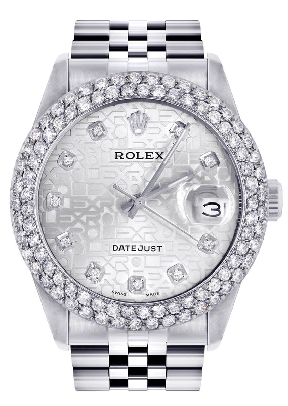 Womens Rolex Datejust Watch 16200 | 36Mm | White Texture Dial | Two Row 4.25 Carat Bezel | Jubilee Band