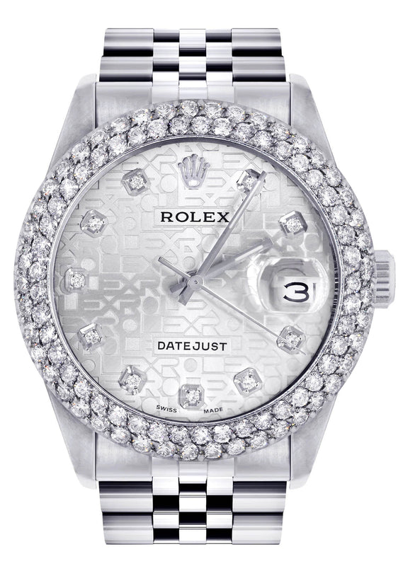 Mens Rolex Datejust Watch 16200 | 36Mm | White Texture Dial | Two Row 4.25 Carat Bezel | Jubilee Band