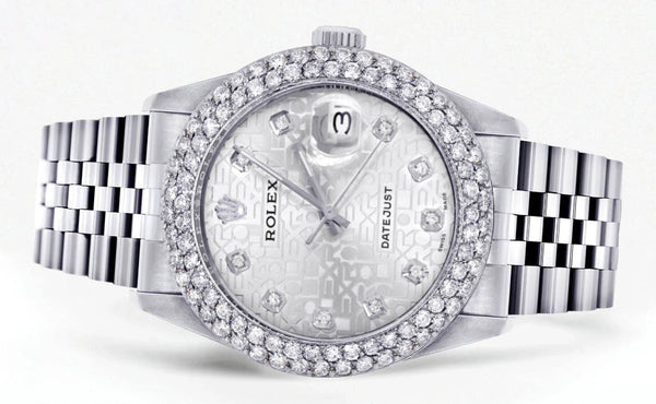 Mens Rolex Datejust Watch 16200 | 36Mm | White Texture Dial | Two Row 4.25 Carat Bezel | Jubilee Band