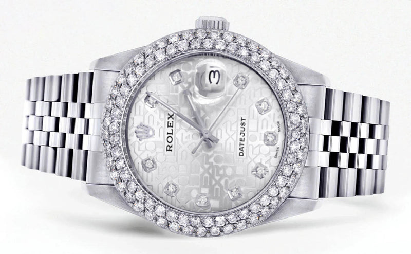 Mens Rolex Datejust Watch 16200 | 36Mm | White Texture Dial | Two Row 4.25 Carat Bezel | Jubilee Band