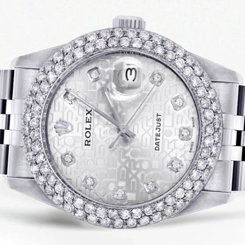 Womens Rolex Datejust Watch 16200 | 36Mm | White Texture Dial | Two Row 4.25 Carat Bezel | Jubilee Band