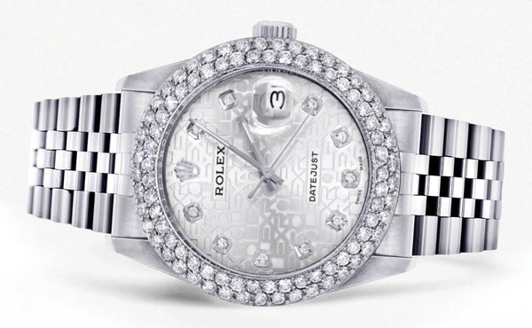 Womens Rolex Datejust Watch 16200 | 36Mm | White Texture Dial | Two Row 4.25 Carat Bezel | Jubilee Band