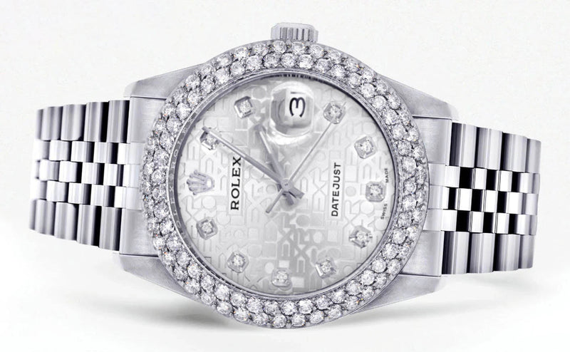 Womens Rolex Datejust Watch 16200 | 36Mm | White Texture Dial | Two Row 4.25 Carat Bezel | Jubilee Band