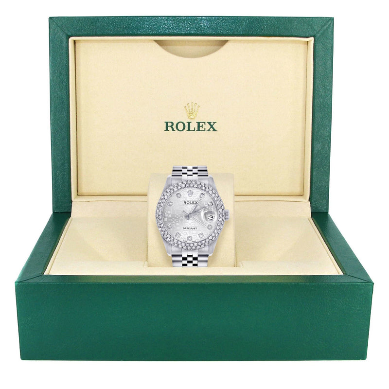 Mens Rolex Datejust Watch 16200 | 36Mm | White Texture Dial | Two Row 4.25 Carat Bezel | Jubilee Band