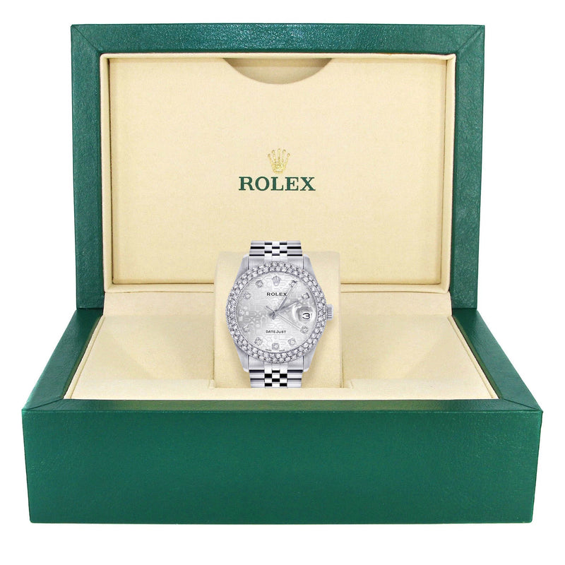 Womens Rolex Datejust Watch 16200 | 36Mm | White Texture Dial | Two Row 4.25 Carat Bezel | Jubilee Band
