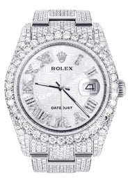 Iced Out Rolex Datejust 36 MM | Stainless Steel | 16.5 Carats of Diamonds | Silver Texture Roman Diamond Dial | Oyster Band | Model 116200