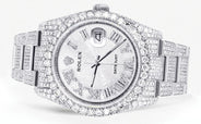 Iced Out Rolex Datejust 36 MM | Stainless Steel | 16.5 Carats of Diamonds | Silver Texture Roman Diamond Dial | Oyster Band | Model 116200