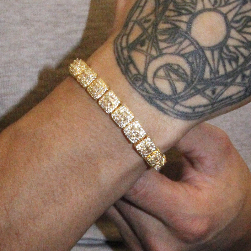 Gold Plated Iced Out Square Cluster Bracelet
