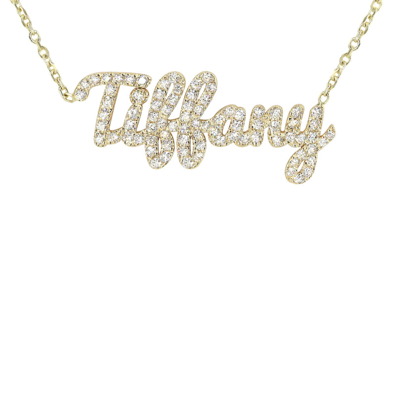 14K Gold  Full Diamond Script Name Plate Necklace | Style #90