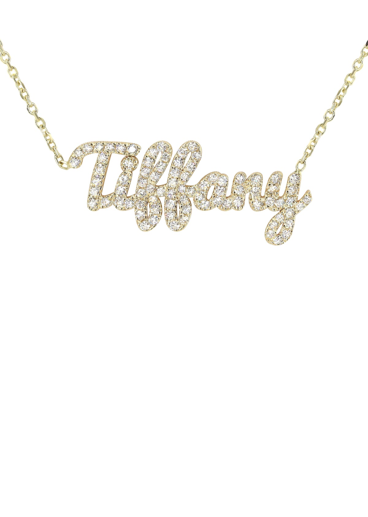 14K Gold  Full Diamond Script Name Plate Necklace | Style #90