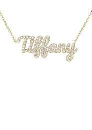 14K Gold  Full Diamond Script Name Plate Necklace | Style #90
