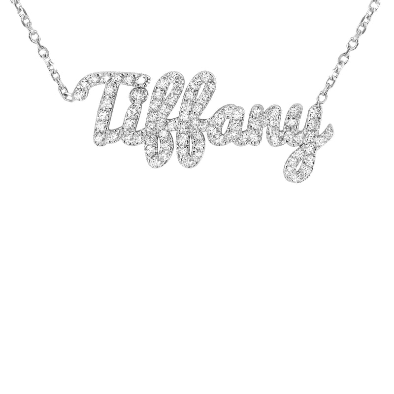 14K White Gold  Full Diamond Script Name Plate Necklace | Style #39