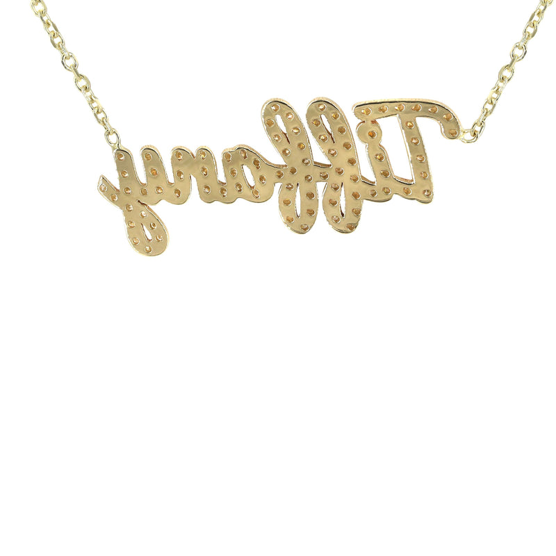14K Gold  Full Diamond Script Name Plate Necklace | Style #90