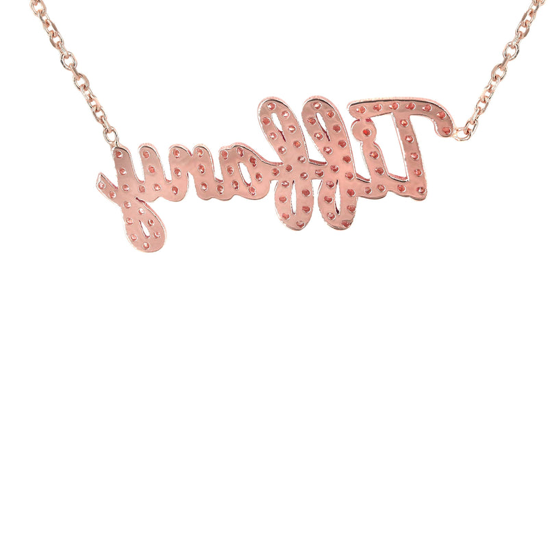 14K Rose Gold  Full Diamond Script Name Plate Necklace | Style #115