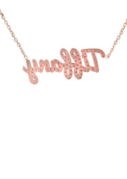 14K Rose Gold  Full Diamond Script Name Plate Necklace | Style #115
