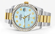 116233 | Diamond Gold Rolex Watch For Men | 36Mm | Light Blue Dial | Oyster Band