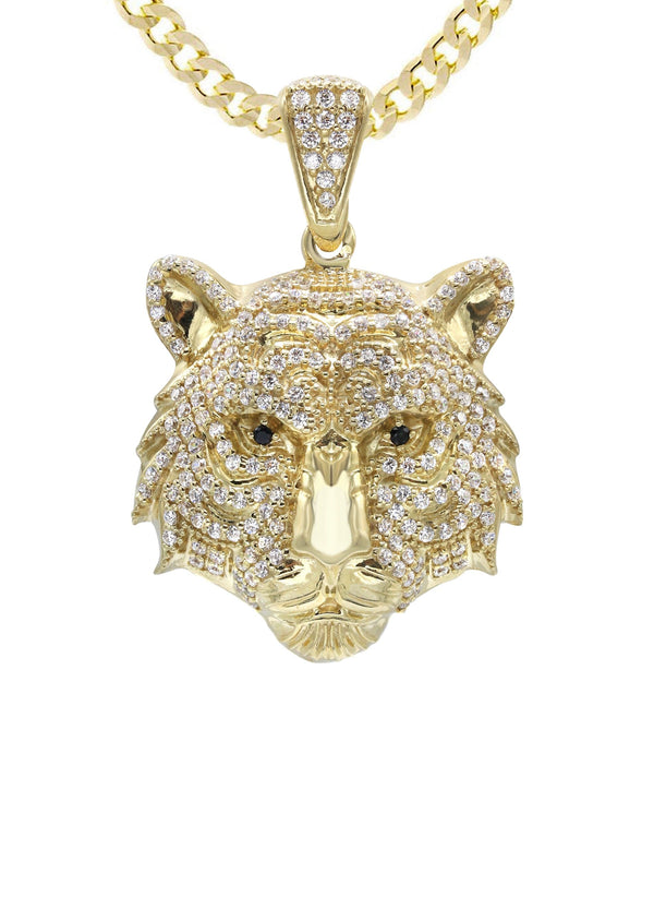 10K Yellow Gold Tiger Head Necklace | Appx. 28.3 Grams