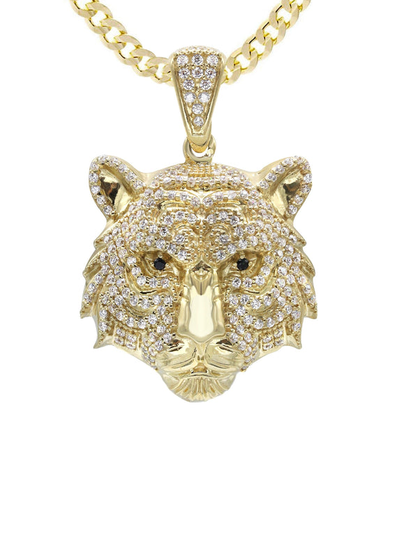 10K Yellow Gold Tiger Head Necklace | Appx. 28.3 Grams