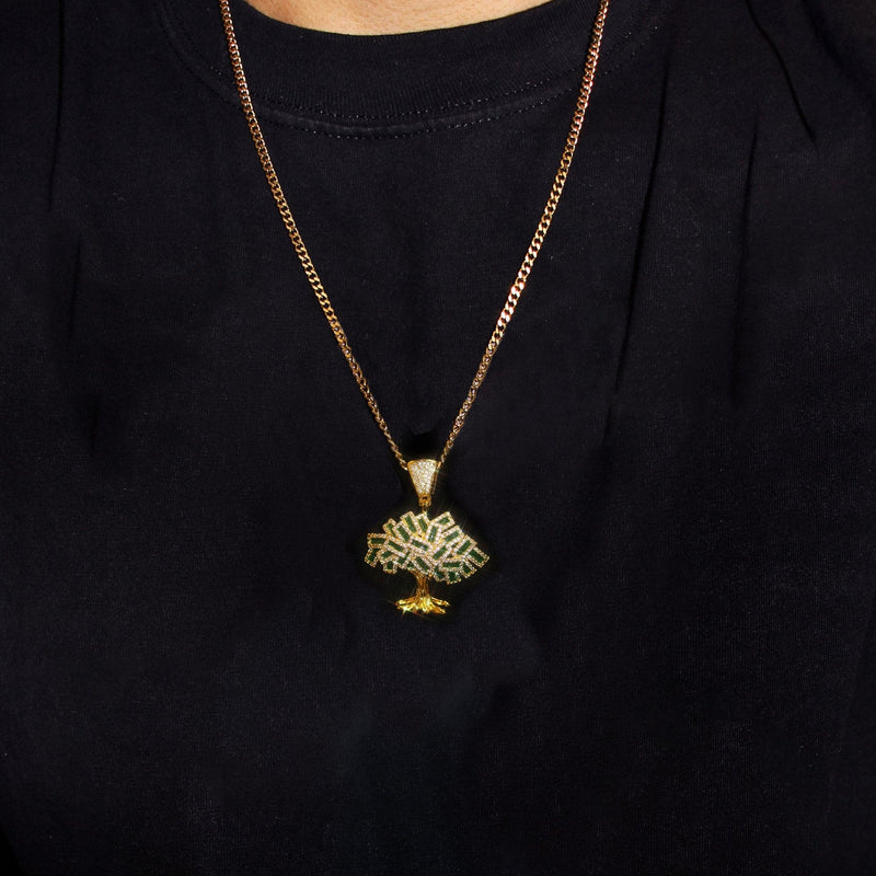 Mens Gold Plated Cuban Link Chain & Tree Pendant | Appx. 17 Grams