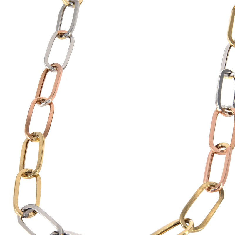 Semi Solid  Tri Color Paper Clip Gold Chain 14K