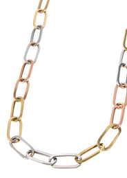 Semi Solid  Tri Color Paper Clip Gold Chain 14K