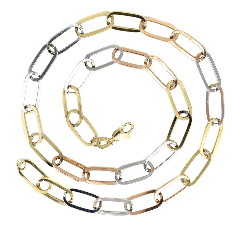 Semi Solid  Tri Color Paper Clip Gold Chain 14K