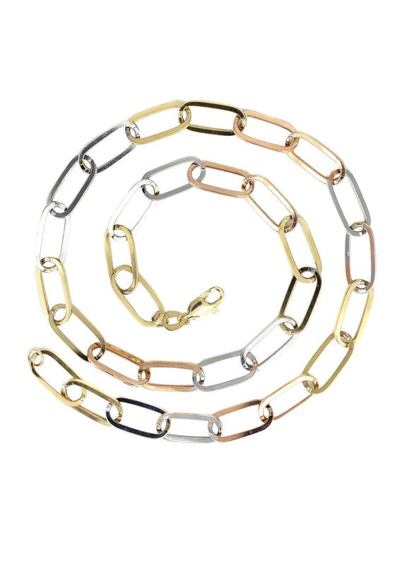 Semi Solid  Tri Color Paper Clip Gold Chain 14K