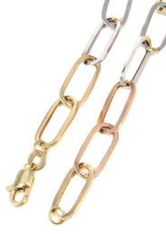 Semi Solid  Tri Color Paper Clip Gold Chain 14K