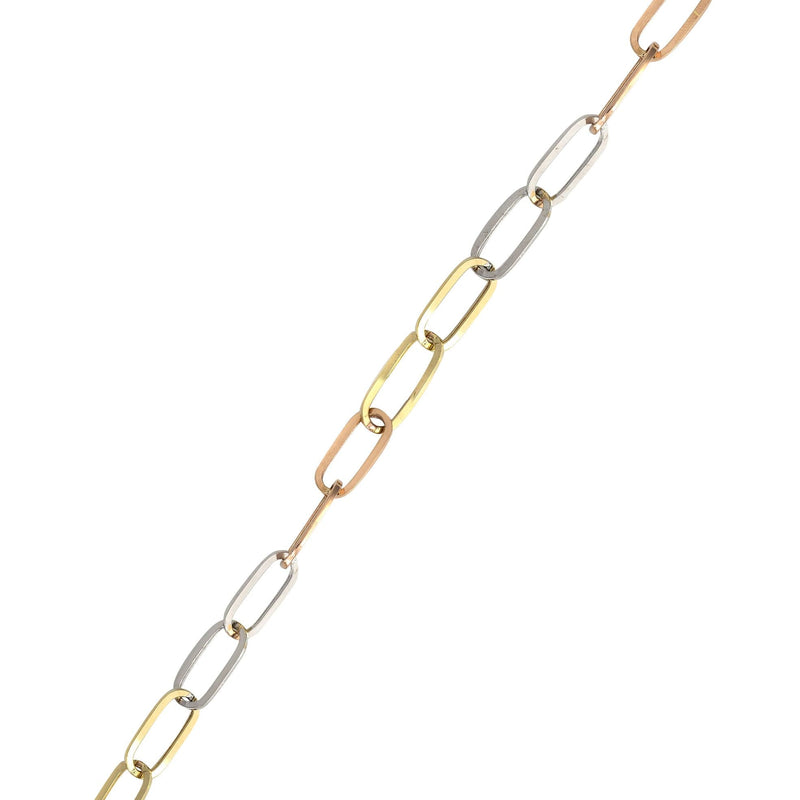 Semi Solid  Tri Color Paper Clip Gold Bracelet 14K