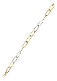 Semi Solid  Tri Color Paper Clip Gold Bracelet 14K