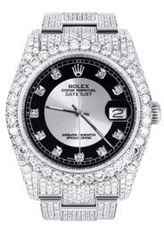 Iced Out Rolex Datejust 36 MM | Stainless Steel | 16.5 Carats of Diamonds | Tuxedo Diamond Dial | Oyster Band | Model 116200