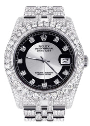Iced Out Rolex Datejust 36 MM | Stainless Steel | 16.5 Carats of Diamonds | Tuxedo Diamond Dial | Jubilee Band | Model 116200