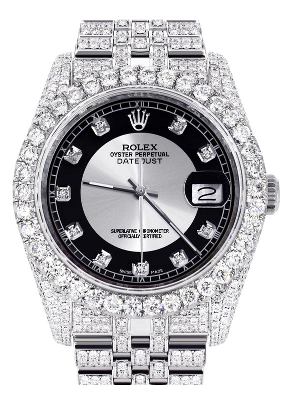 Iced Out Rolex Datejust 36 MM | Stainless Steel | 16.5 Carats of Diamonds | Tuxedo Diamond Dial | Jubilee Band | Model 116200