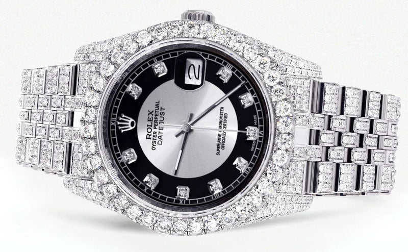 Iced Out Rolex Datejust 36 MM | Stainless Steel | 16.5 Carats of Diamonds | Tuxedo Diamond Dial | Jubilee Band | Model 116200